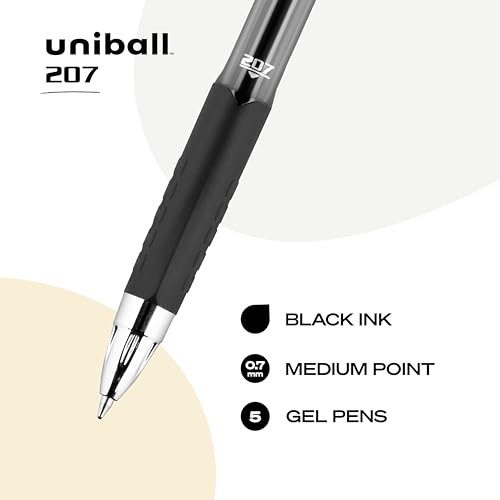 Bolígrafos Retráctiles Gel Uni-Ball 207, Punta Mediana 0.7mm, Negro, Pack 5 miniatura 4