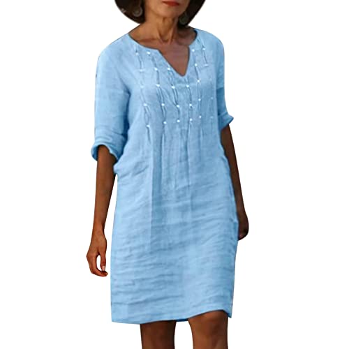 Robe d'été décontractée col en V à manches courtes imprimé plumes femme