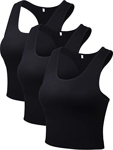 3 Pieces Crop Tops for Women, Workout Tops Basic Cropped Tank Tops Sleeveless Racerback Sports Gym Crop Tank for Teen Girls3