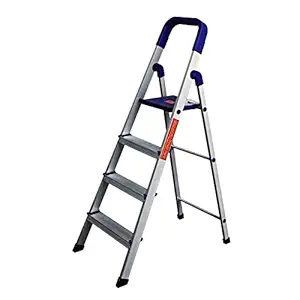 M Morris Strong Heavy Duty Foldable Durable Aluminum Wide 4 Step Ladder for Home Anti Non Skid Indoor Outdoor Use Smart Platform x ladder for home aluminum ladder step ladder foldable ladder step ladder for home use (4 Steps, Color - Blue)