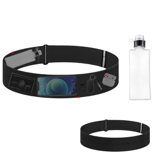 Running Belt Waist Pack with 330ml Water Bottle, Adjustable Water Resistant Fanny Pack for Men Women, 3 Pocket Phone Holder Bag up to 7,Jogging Marathon Fitness