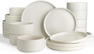 famiware Star Plates and Bowls Sets, Modern Stoneware Dinnerware Sets for 8, 24-Piece Kitchen Dish Set - Microwave and Dishwasher Safe, Chip and Scratch Resistant, Matte White