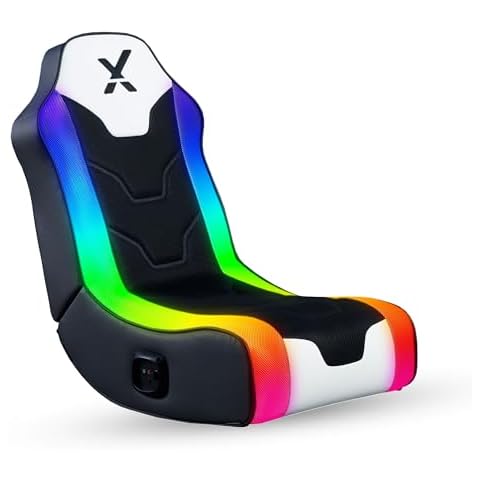 X Rocker Chimera Youth Video Gaming Chair, RGB LED Lighting and Audio, Floor Rocker Chair for Gamers with Headrest Speakers, Foldable, 200 lbs Max, Black & White Cover
