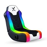 X Rocker Chimera Youth Video Gaming Chair, RGB LED Lighting and Audio, Floor Rocker Chair for Gamers with Headrest Speakers, Foldable, 200 lbs Max, Black & White