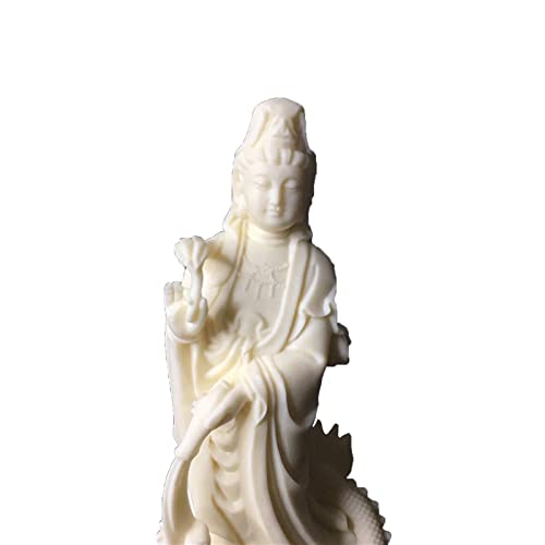 Estatua Quan Yin sobre Dragón decorativa beige miniatura 3