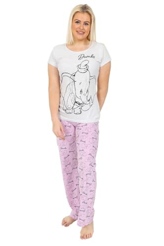 Disney Ladies Dumbo Long Pyjama Set Grey Pink (22-24)