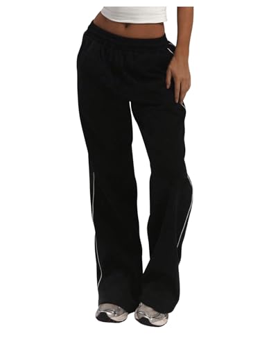 Girl's Straight Leg Sweatpants Striped Side Elastic Waist Baggy Sweatpants Y2k Jogger Track Pants