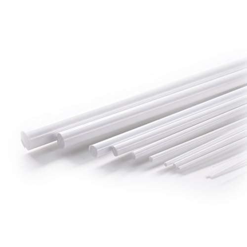 1mmx250mm 50pcs,Purzen 10本入り ホワイトプラスチックロッド ABSスチレン丸棒 丸棒 DIYモデル DIY玩具 建築模型製作用