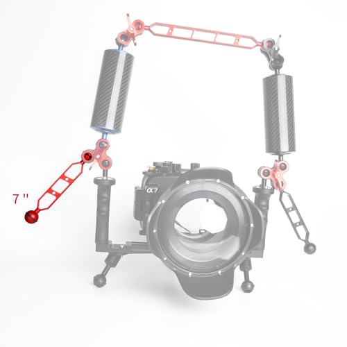 Image of Red 7 inch Underwater Aluminum Alloy Extension Arm (2-Pack) - Dual Ball System with 1 inch Head Connector, Waterproof & Rustproof for Diving Camera Tray /Strobe /Video Light, Scuba Photography Gear