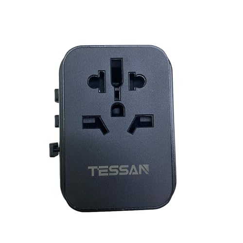 TESSAN 海外用変換プラグ 全世界対応 C/BF/O/Aタイプ変換 マルチ海外コンセント USB-A2口 USB-C2口 韓国 イギリス アメリカ オーストラリア ヨーロッパ 旅行用便利グッズ ブラック