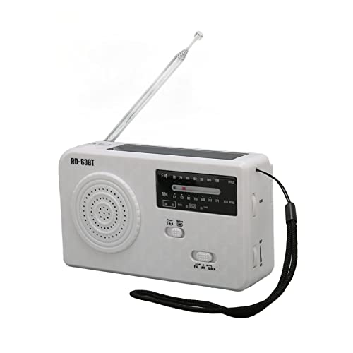 Solar Emergency Hand Crank Weather Radio, AM FM Portable Radio with 500mAh Battery, SOS Alarm & Solar Power LED Flashlight for Camping, Emergency (White)
