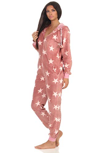 Toller Damen Schlafanzug Einteiler Jumpsuit Overall - Sterneoptik - 291 267 97 961, Farbe:rosa, Größe2:36/38