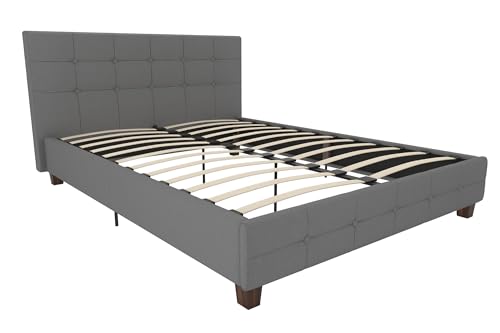 DHP Rose Upholstered Platform Bed with Button Tufted Headboard and Footboard, No Box Spring Needed, Queen, Gray Linen