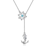 YAFEINI Anchor Lariat Necklace Sterling Silver Anchor Pendant Ship Wheel Rudder Anchor Adjustable La