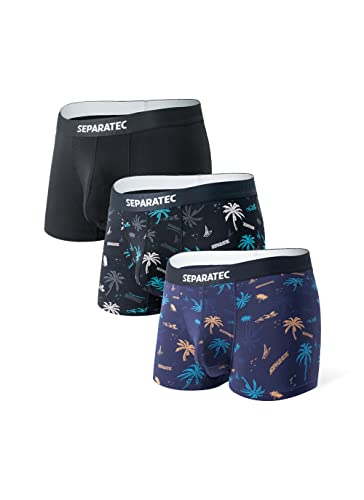 Separatec Lot de 3 caleçons imprimés en rayonne de bambou 2.0 pour homme - Respirants - Double poche, Noix de coco bleu foncé + noir + noix de coco noire, M Cover
