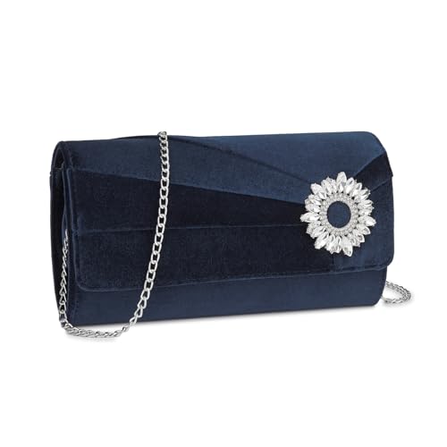 Miss Lulu Clutch Tasche Daman Samt, Eleganter Abendtasche, Mit Strass Handtasche Hochzeit, Braut Tasche mit Kette für Hochzeiten, Partys und Bankette