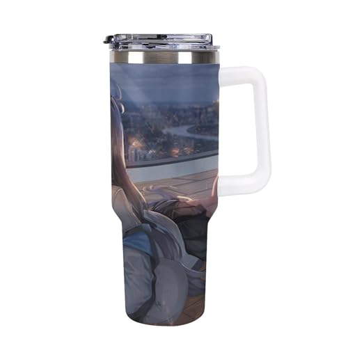 タンブラー ブルーアーカイブ 天童アリス 水筒 40OZ 真空断熱 保温保冷 ステンレスマグボトル 結露しない ストロー付き/直飲み可能 洗いやすい ハンドル付き 車内用 アウトドア キャンプ 大容量