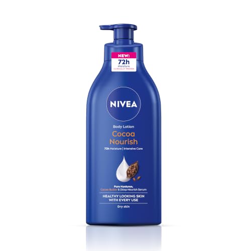 Image of NIVEA Cocoa Nourish Body Lotion for Men & Women with Cocoa Butter, Hyaluronic Acid & Vitamin E Moisturizer for Dry Skin, Deep Nourish Serum Body Cream 72H Moisturiser, Non Greasy Face Cream 600ml