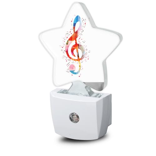 Image of Music Rainbow Notes Night Lights Plug in Wall Lamp Smart Dusk to Dawn Sensor for Home Decorative,Kids Room Bedroom Bathroom Kitchen Hallway Gifts