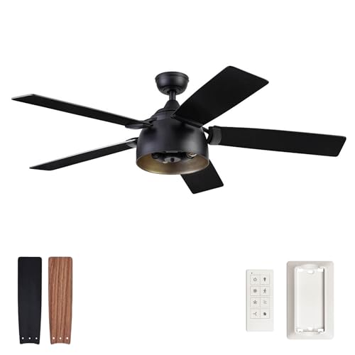 Prominence Home Octavia, 52 Inch Industrial Style LED Ceiling Fan with Light, Remote Control, Dual Mounting Options, 5 Dual Finish Blades, Reversible Motor - 51479-01 (Matte Black)