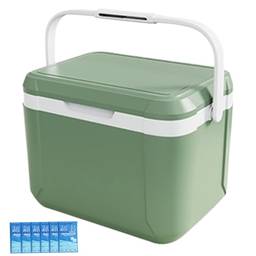 Nevera rígida con 6 Paquetes de Hielo, Nevera portátil con Aislamiento de 5 l, de Poliuretano, con asa, Resistente, para Bebidas y Comida, para autocaravanas, Color Verde, para Camping, pequeña.