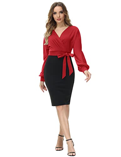 GRACE KARIN Women's Work Pencil Dress Wedding Guest Office Dresses Cocktail Party Long Sleeve2