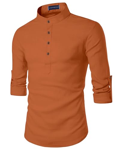 Image of Zombom Men's Cotton Blend Solid Casual Regular Fit Mandarin /Chinese Collor Short Full Sleeve Kurta for Men