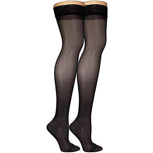 Image of Truform Sheer Compression Stockings, 15-20 mmHg, Women's Thigh High Length, 20 Denier, Charcoal, Small