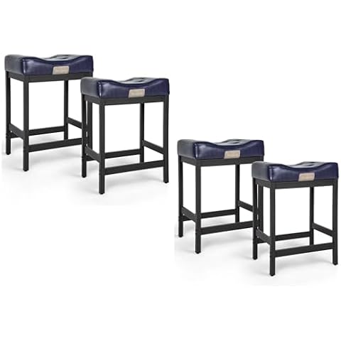 Arceisle Bar Stools Set of 4 - Modern 24" Counter Height Saddle Stools, Bar Stools for Kitchen Island, Upholstered Stylish Tufted Barstools, Sleek Blue Barstools with Metal Legs, Blue Cover