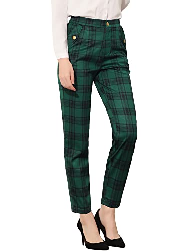 Vintage Tartan Plaid Pants Elastic Waist Straight Long Trousers