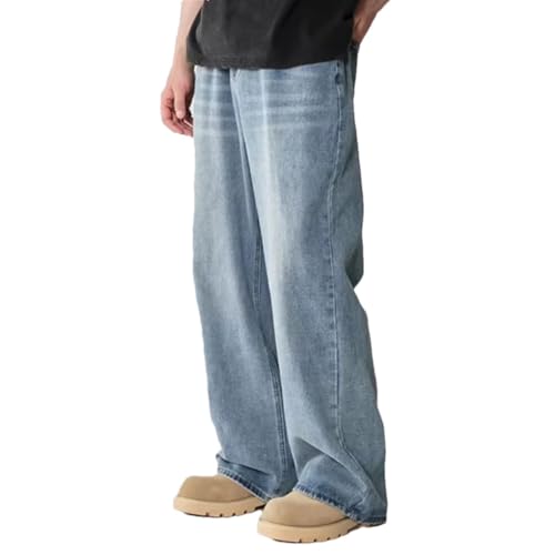 Mens Denim Pants High Waist Wide Leg Vintage Classic Loose Casual Denim Pants