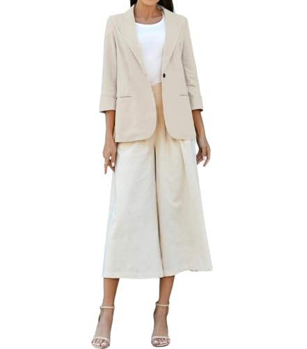 Mywinway Womens Casual 3/4 Sleeve Lightweight Summer Spring Cotton Linen Blazer Jackets2