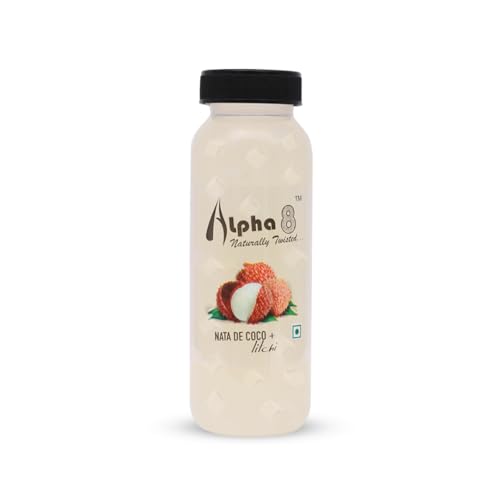 ALPHA 8 FRUIT Juice with NATA De Coco Coconut Cubes Natural Energizer & Immunity Booster, Healthy Juice, High Fiber, Real Natural Taste (Litchi Juice, Pack of 12)