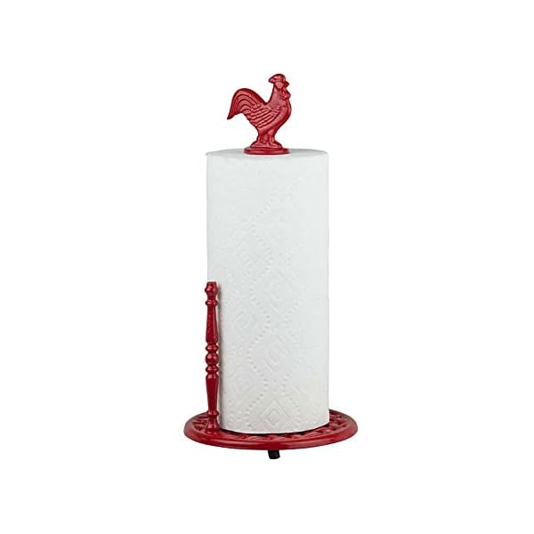 Rooster Kitchen Paper Towels Holder (Red), By Home Basics | Countertop Paper Towels Holder, With Tear-Arm and Non-Ski Feet | Farmhouse Paper Towel Holder