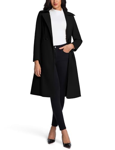 IDEALSANXUN Long Wool Coats for Women Double Breasted Vintage Fall Winter Pea Coat Jackets2