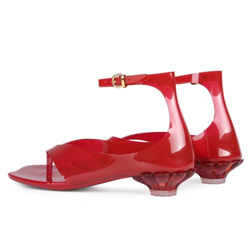 Image of Women's Flip Flop Kitten Heels - Jelly Thong Heeled Sandals with Clear Strap, Transparent Low Heel Mules, Stylish Thong Kitten Heels for Summer, Casual Dress Sandals