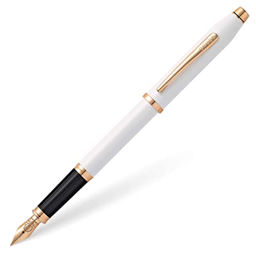 Cross Century II Refillable Fountain Pen, Medium Nib, Includes Luxury Gift Box - Pearlescent White Lacquer