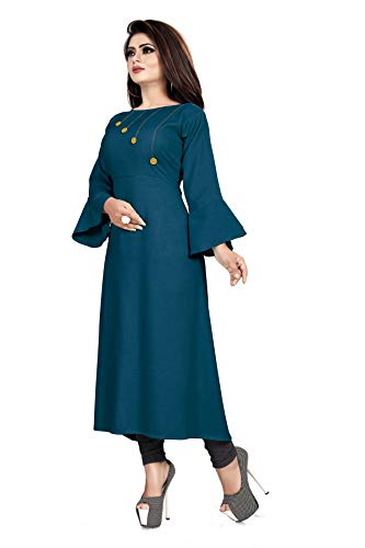 Image of Cotton Plain & Solid 3 /4 Sleeve A-Line Kurtis for Women