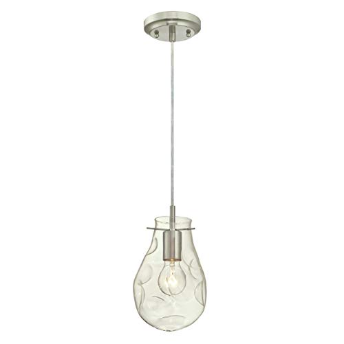 Luminaire suspendu en nickel brossé et verre clair dentelé pour intérieur