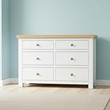 GROF GROFurniture Snow White Chest of Drawers Bedroom, 6 Drawer Storage Chest for Bedroom Storage Organiser, Solid Wood Storage with Oak Top, Ready Assembled - Image 3