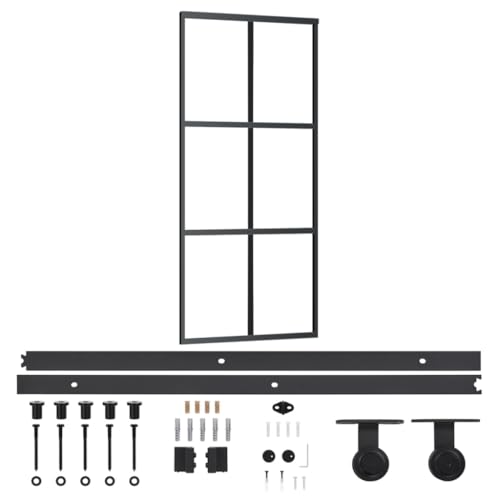 vidaXL Puerta Corredera con Herrajes Entrada Corrediza Deslizante Hogar Cuarto de Baño Salón Sala de Estar Habitación ESG Vidrio y Aluminio 90x205 cm