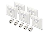 DIGITUS Set: 1-Port Netzwerkdose – 5 Stück – Mit 5x Cat6A Keystone-Modul – Auslass 45° Gewinkelt – Mit Rahmen zur Aufputzmontage – Weiß