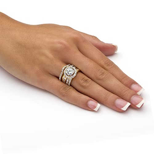 PalmBeach Yellow Gold-Plated Round Cubic Zirconia Halo Bridal Ring Set Sizes 6-103