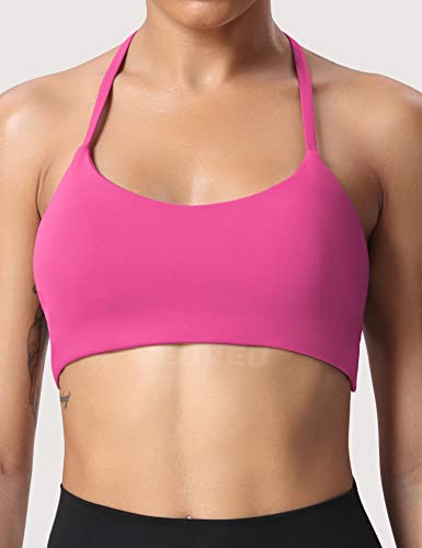 Image of YEOREO Women's Sports Bra Halter Workout Sports Bra Strappy Criss Cross Back Bra Removable Padded Yoga Crop Top