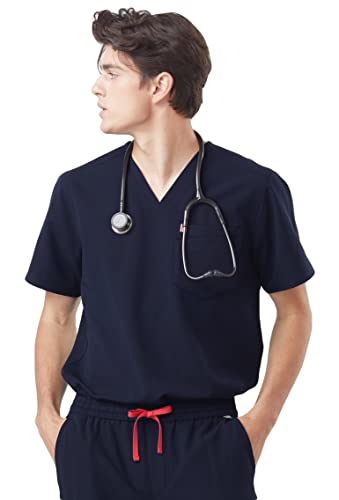 Mediclo Men's Medical Scrub Top - Crevan Essential 3 Pockets Eco Friendly Sustainable Fysel Fabric V-Neck Shirt Workwear Navy Mt5001Rnav12 Xxl #TOP4