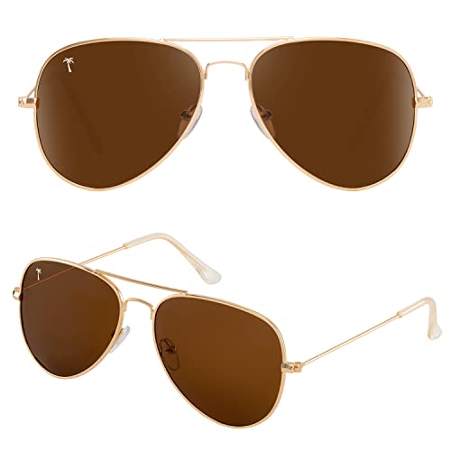 Aviator Style Polarized Sunglasses (Gold, Brown), Adult