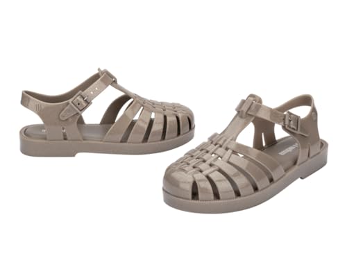 mini melissa Possession Jelly Sandal for Kids- The Iconic 90s Original Jelly Shoe, Fisherman’s Sandal with Adjustable Strap and Side Buckle for Girls, Beige Glitter, 44