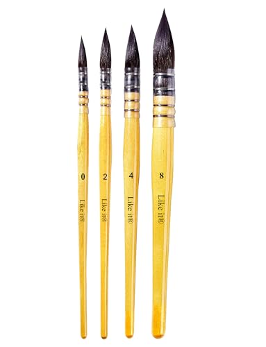 Image of Like it Artists Professional Black Synthetic Hair MOP Brush Set of 4 (Sizes 0, 2, 4, 8) | Ideal for Watercolor,Acrylic,Gouache Painting, Ergonomic Handle Design (Brown Mops)