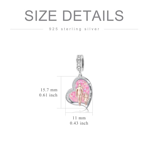 Image of PROESS Father Mother Daughter Charm fit Charms Bracelet Sterling Silver Charms for Bracelets Birthday Valentines Day Gifts for Daughter Mother Lover