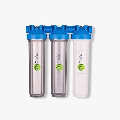 NuvoH2O Advanced 3-Stage Citrus-Based, Salt-Free Water Filter System + Water Softener with Iron and Sediment Filtration – Healthy & Pure Water – Removes Scale (Whole Home Trio System)